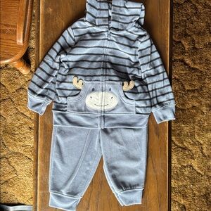 Carter's Blue Fleece Moose set 6 mos